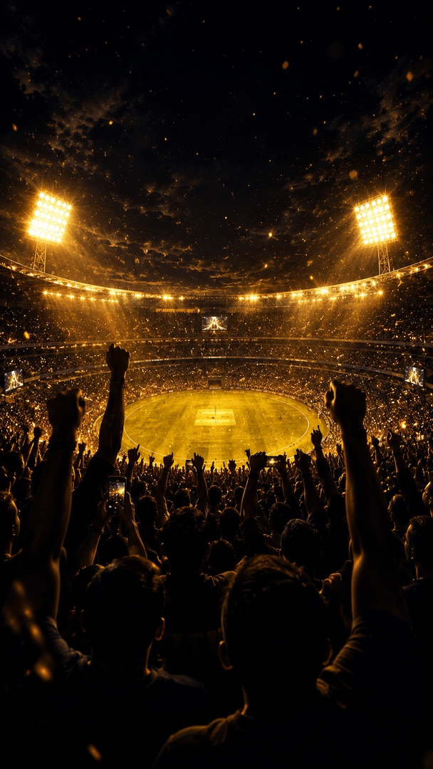 Cricket Rivals stadium crowd cheering under lights